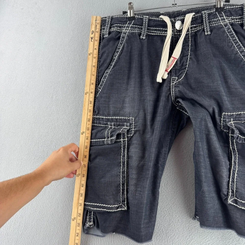 True Religion Shorts Mens 33 Micro Corduroy Cargo Drawstring Y2K Thick Stitch